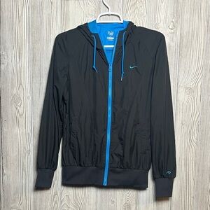 NIKE Athletic Dept Black & Blue Hooded Windbreaker Jacket Size M